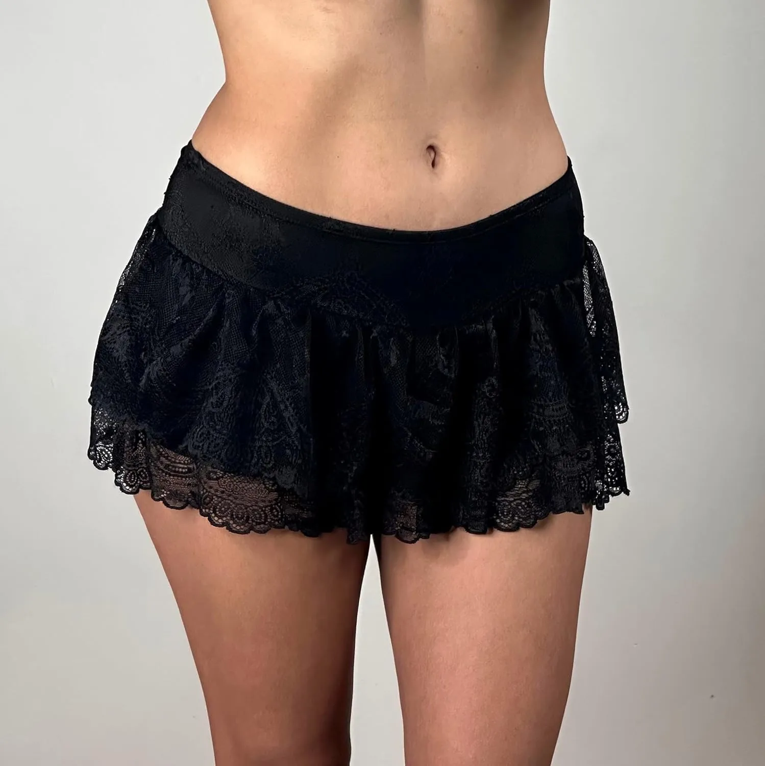 Women Y2k Lace Slip Skirt Low Rise Pleated Mini Skirt A-line Tiered Flowy Ruffle Half Slip Short Skirt Streetwear