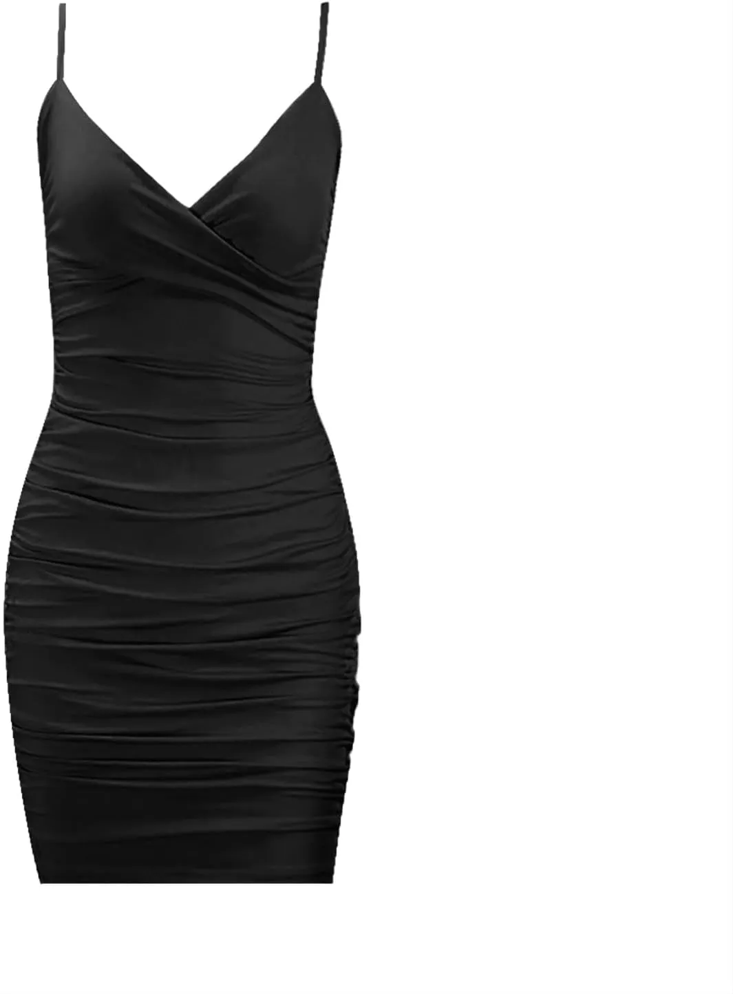 Women's 2025 Sexy Wrap V Neck Spaghetti Straps Ruched Bodycon Cocktail Dress Evening Party Night Club Slim Mini Dresses