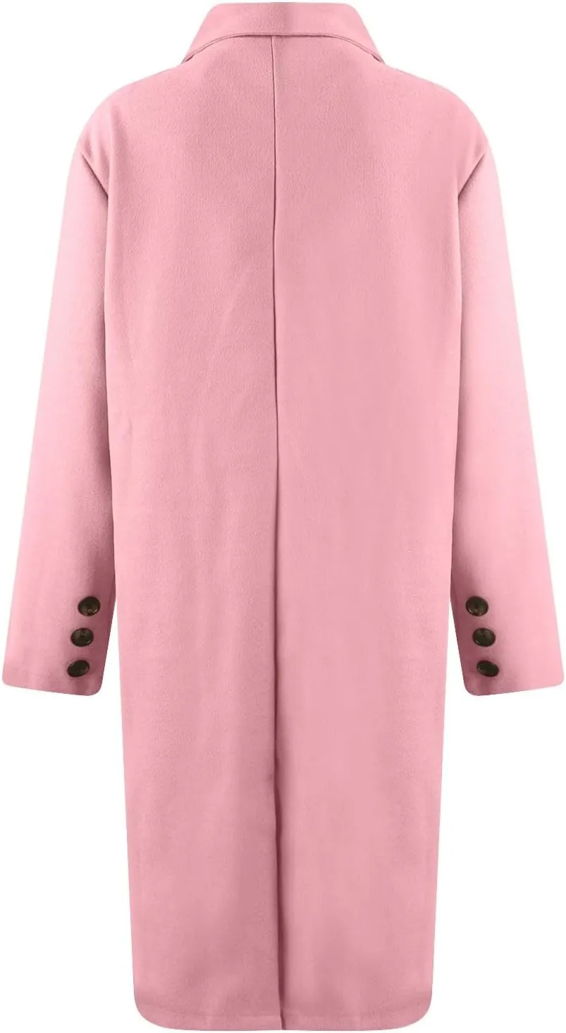 Women's Big Notch Lapel Single Breasted Mid-Long Wool Blend Coat Double Breasted Trench Coat Fall Winter Clothes