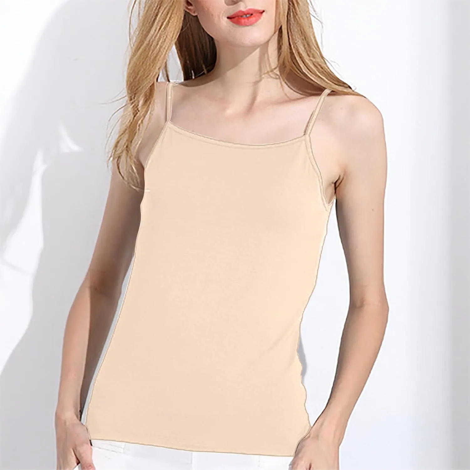 Womens Cami with Built-in Shelf Bra Camisole with Shelf Bra Stretch Cotton Camisole Straps Tank Tops Yoga Cami Shirt