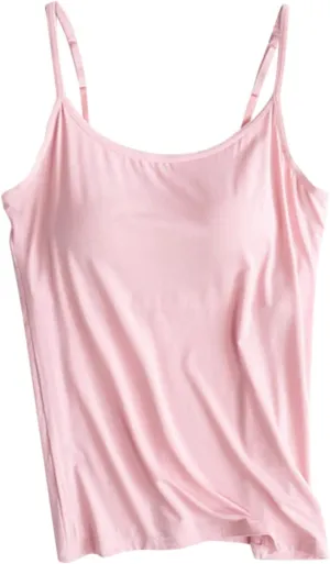 Womens Camisole with Shelf Bra Cotton Tank Top Adjustable Spaghetti Straps Cami Tops Yoga Shirt Cotton Undershirt