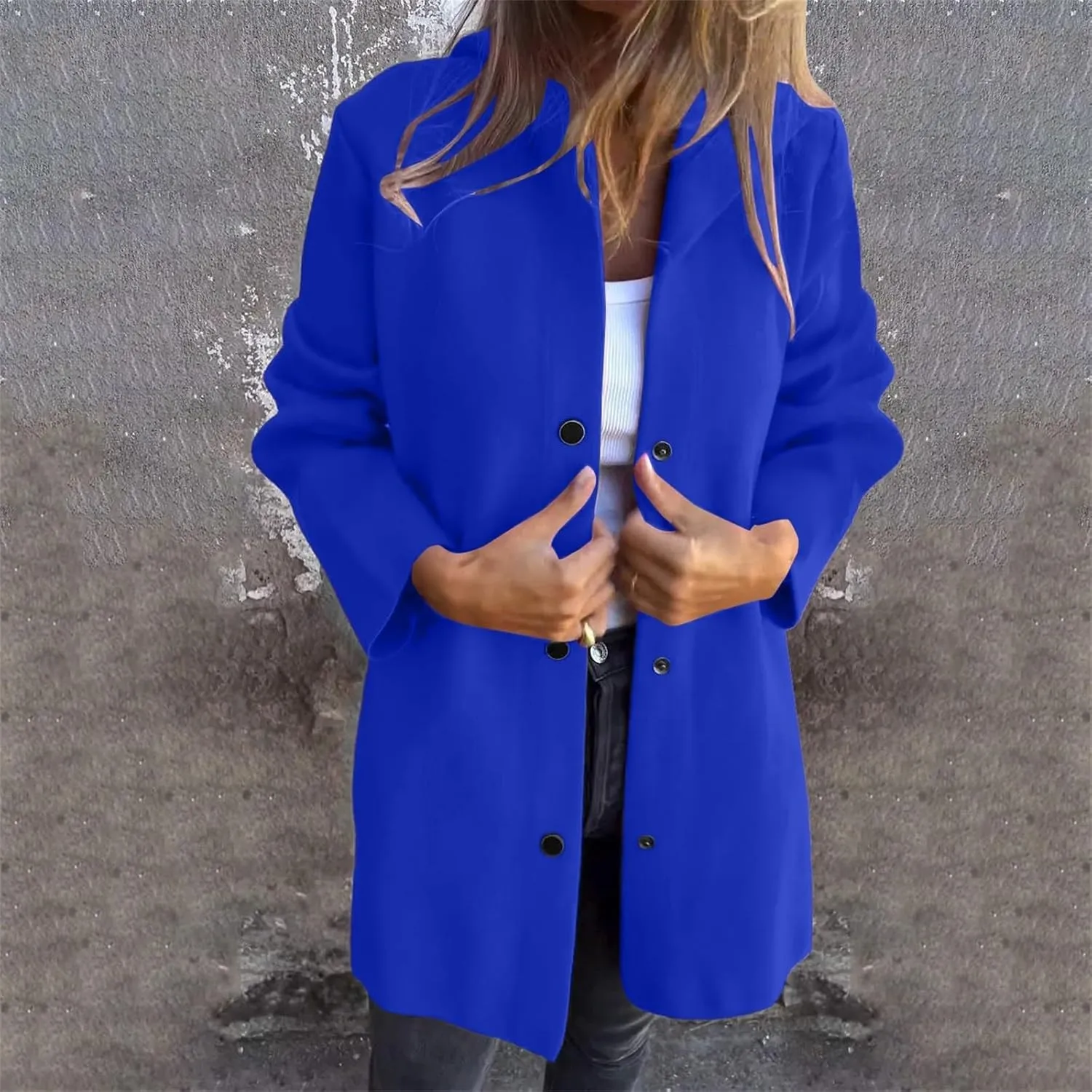 Womens Casual Hooded Jacket Long Sleeve Single Breasted Trench Coat Solid Color Button Up Cardigan Sweaters