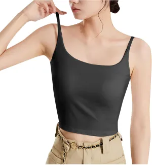 Women's Casual Padded Tank Tops Spaghetti Strap Workout Active Sports Tanks Solid Color Pure Summer Basic Undershirt