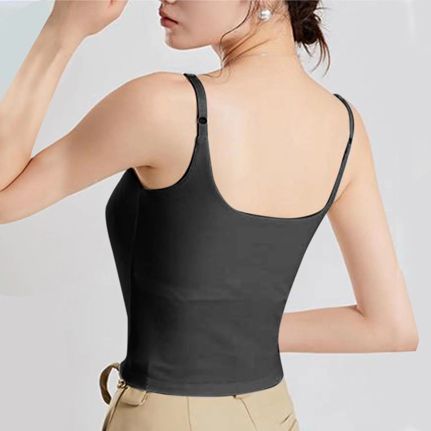 Women's Casual Padded Tank Tops Spaghetti Strap Workout Active Sports Tanks Solid Color Pure Summer Basic Undershirt