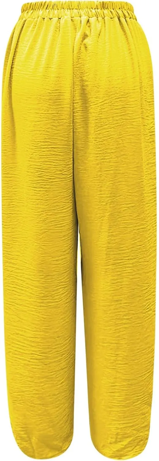 Women's Casual Pants Elastic Waisted Straight Leg Trendy Pants Solid Color Lightweight Comfort Trousers with Pocket
