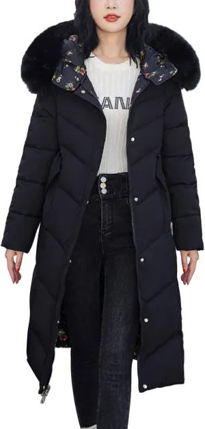 Women's Casual Zip Up Anork Jackets Thick Fleece Lined Plush Hooded Casual Faux Fur Hooded Pockets Utility Anorak Safari Coat Black