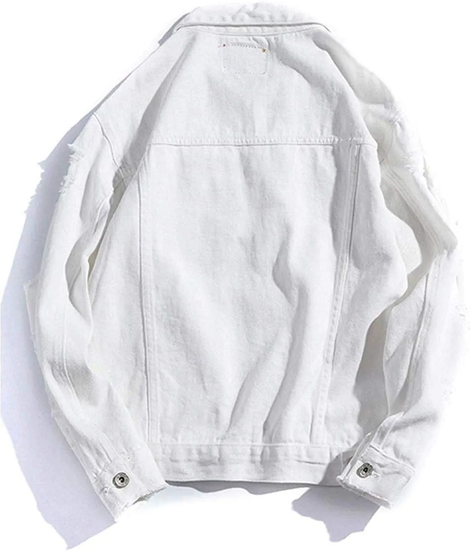 Womens Cute Solid Distressed Ripped Long Sleeve Denim Jean Jacket Coat Plus Size