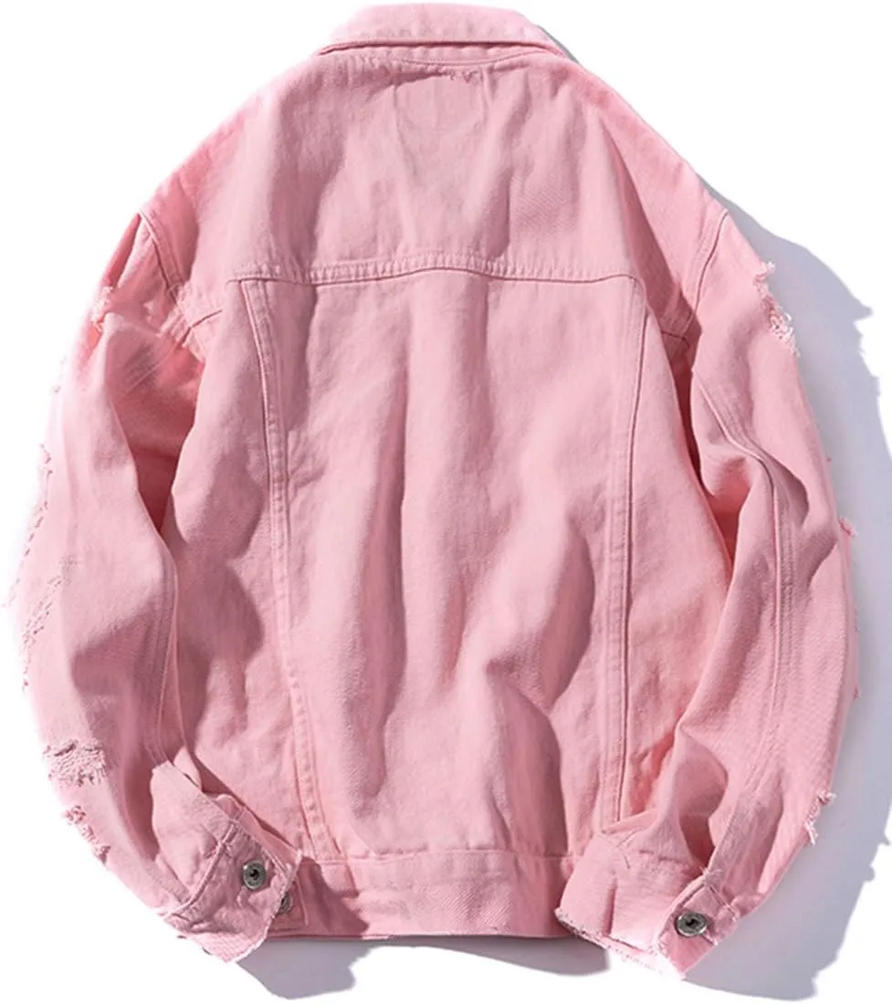 Womens Cute Solid Distressed Ripped Long Sleeve Denim Jean Jacket Coat Plus Size