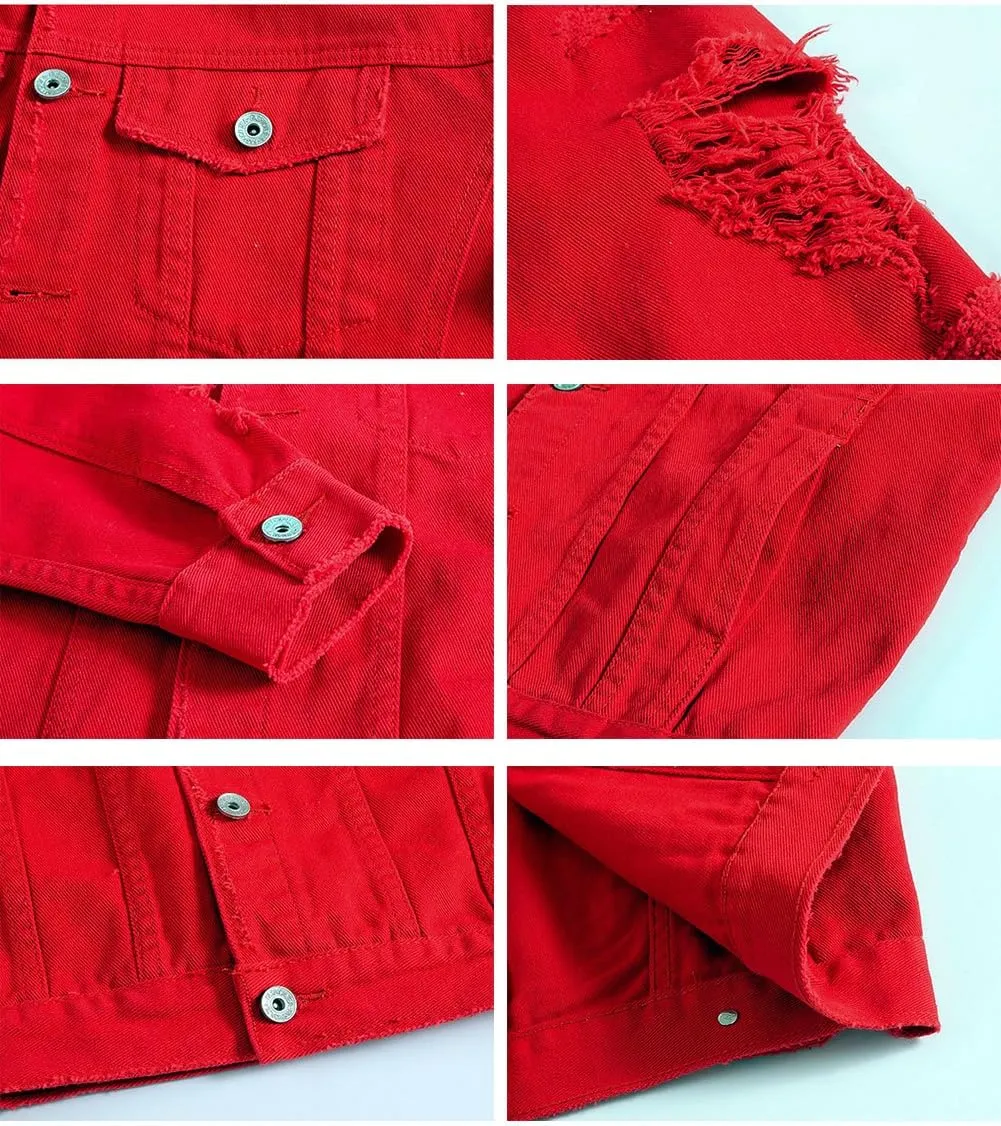 Womens Cute Solid Distressed Ripped Long Sleeve Denim Jean Jacket Coat Plus Size