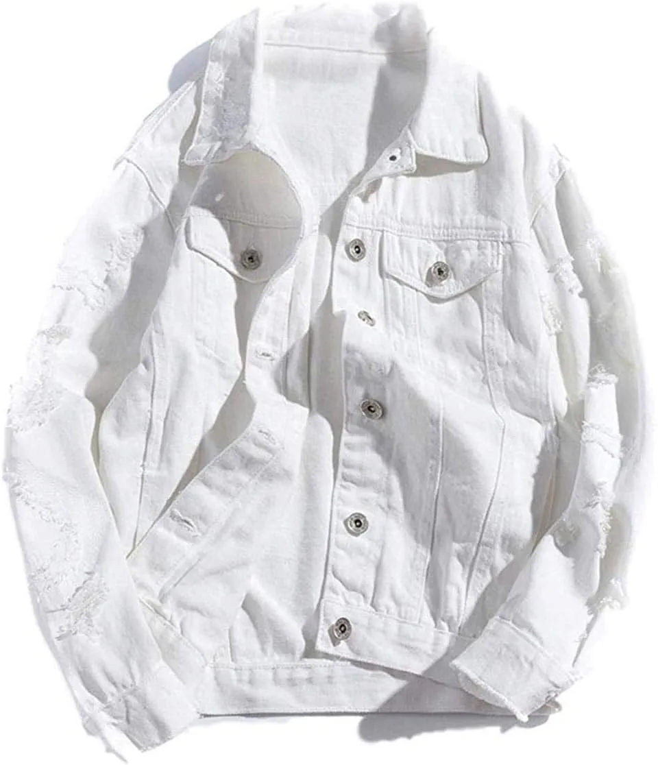 Womens Cute Solid Distressed Ripped Long Sleeve Denim Jean Jacket Coat Plus Size