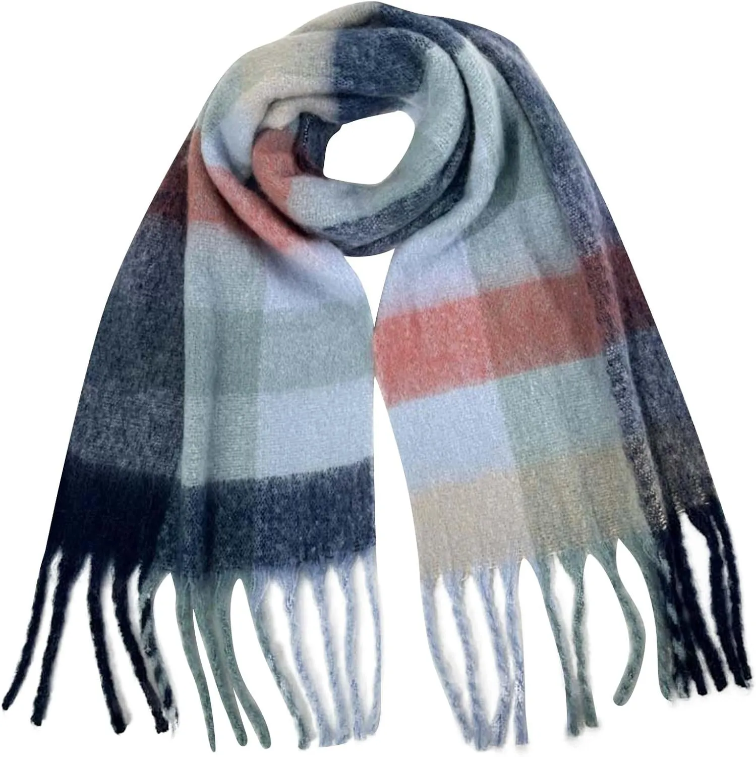 Women's Fashion Scarves Long Cashmere Like Shawl Winter Warm Knit Large Tassel Plaid Scarf Soft Warm Blanket Wrap