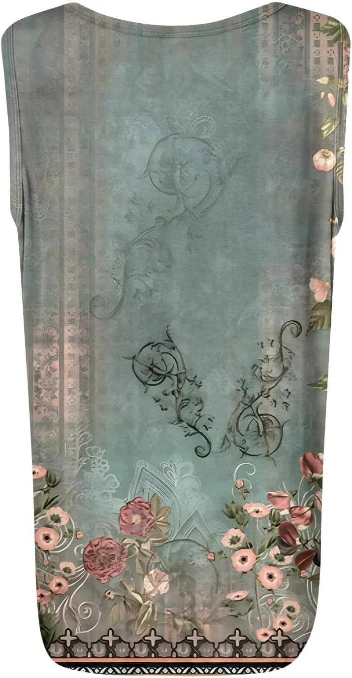 Women's Floral Print Sleeveless Blouse Casual Summer Tank Top with Square Neckline,Lightweight & Breathable