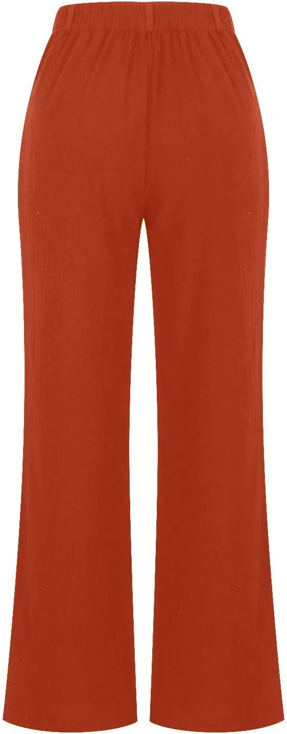 Women's High Waisted Pants Straight Wide Leg Button Waist Trousers Lightweight Comfort Solid Business Casual Pant