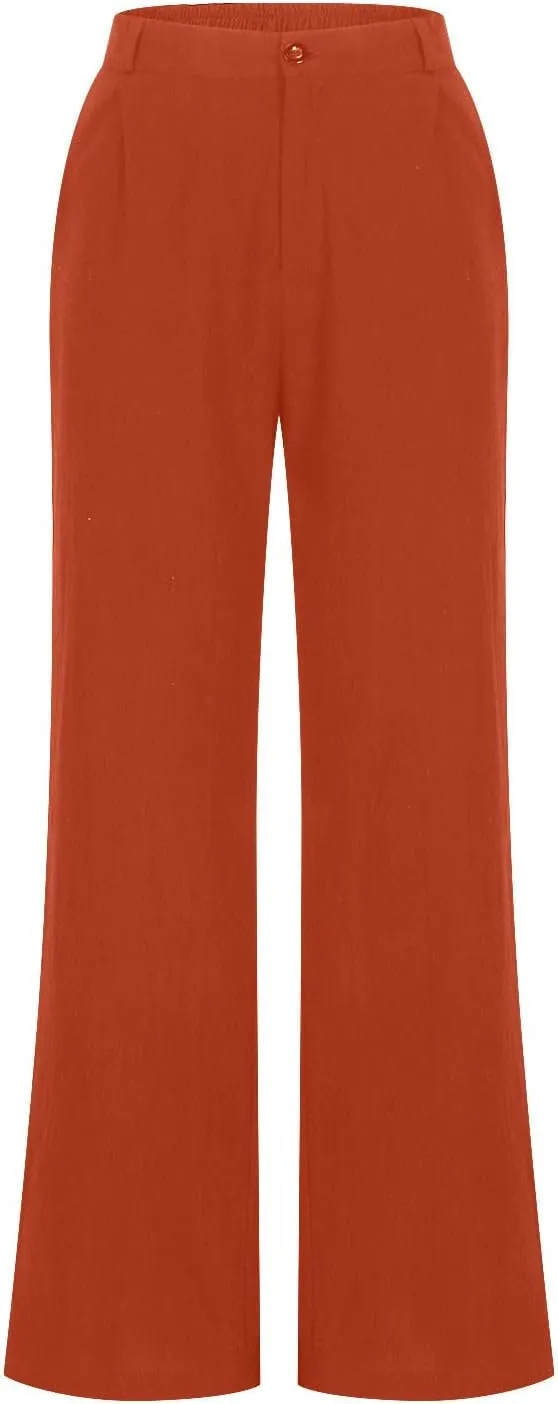 Women's High Waisted Pants Straight Wide Leg Button Waist Trousers Lightweight Comfort Solid Business Casual Pant