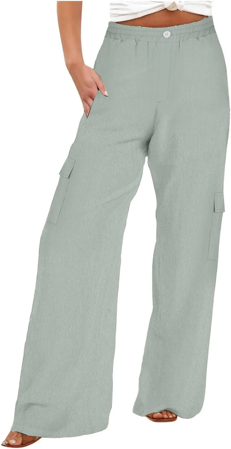 Women's High Waisted Pants Straight Wide Leg Waist Trousers Lightweight Comfort Solid Business Casual Pant