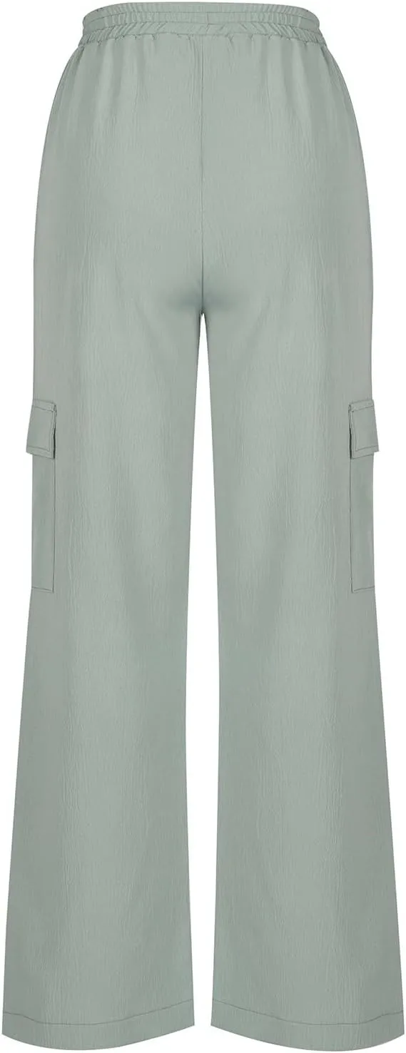 Women's High Waisted Pants Straight Wide Leg Waist Trousers Lightweight Comfort Solid Business Casual Pant