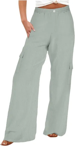 Women's High Waisted Pants Straight Wide Leg Waist Trousers Lightweight Comfort Solid Business Casual Pant