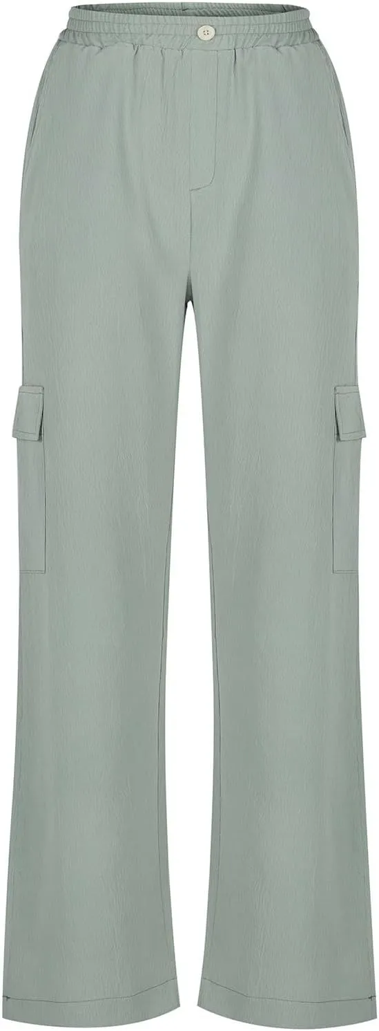 Women's High Waisted Pants Straight Wide Leg Waist Trousers Lightweight Comfort Solid Business Casual Pant