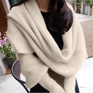 Womens Knit Sweater Tops Scarf Winter Cable Wrap Shawl Scarf with Sleeves Chunky Long Warm Crochet Scarves