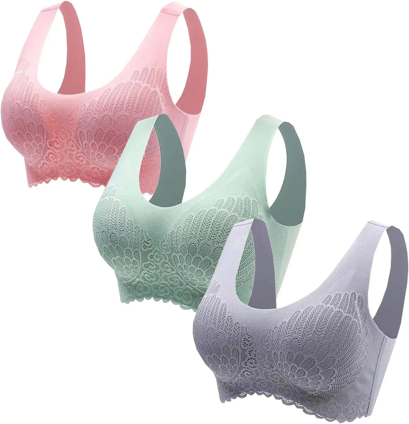 Women's Lace Wireless Bras for Women No Underwir Latex Sports Bra Everyday Lace, Push-Up, Comfort Seamless Bras 2025