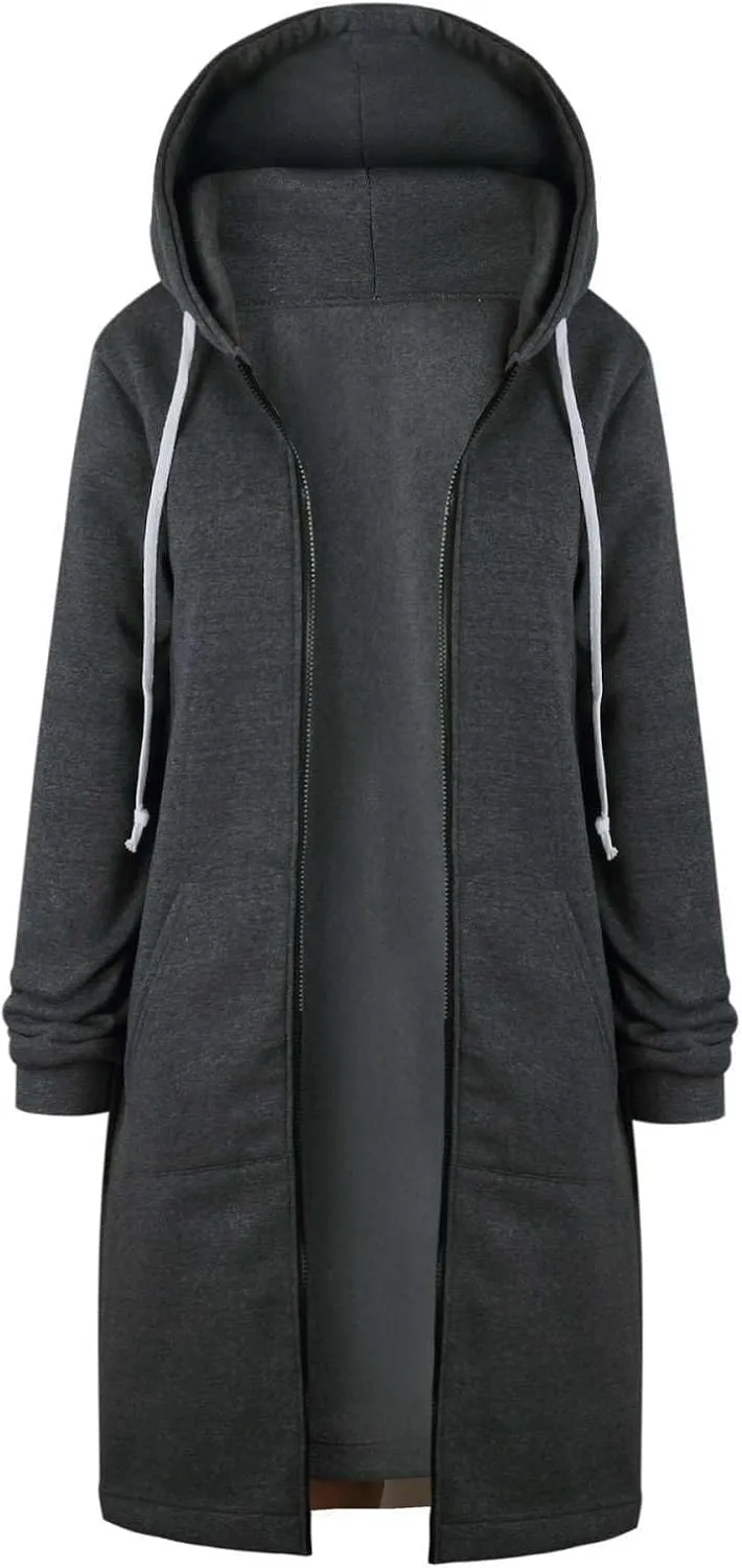 Women's Lightweight Fleece Jacket Full Zip Hoodie Y2K Spring Long Sleeve Sweatshirt Casual Streetwear Outerwear