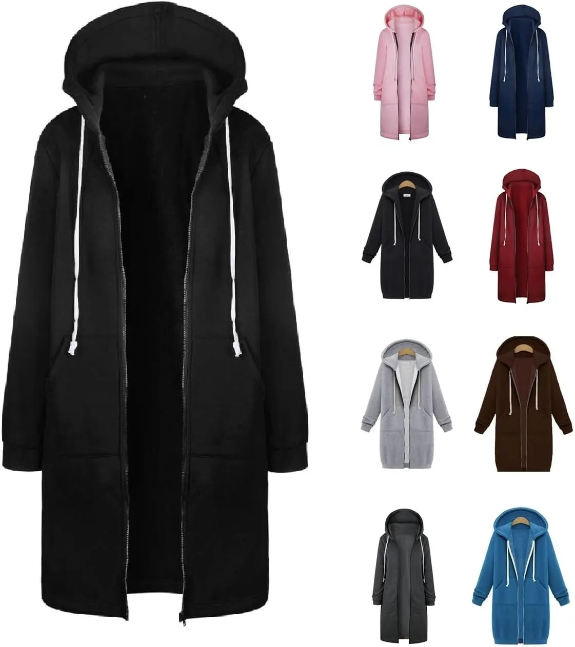 Women's Lightweight Fleece Jacket Full Zip Hoodie Y2K Spring Long Sleeve Sweatshirt Casual Streetwear Outerwear