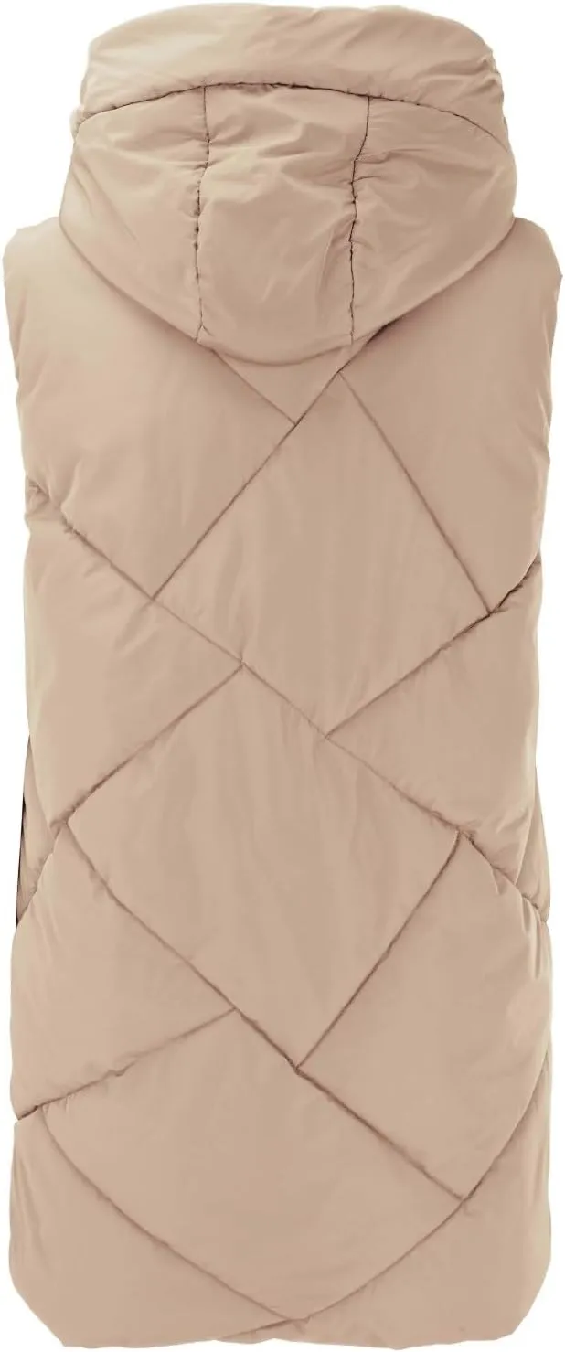 Women's Long Down Vest with Hooded Zipper Quilted Puffer Jacket Plus Size Winter Warm Slim Fit Coats Outdoor Vest