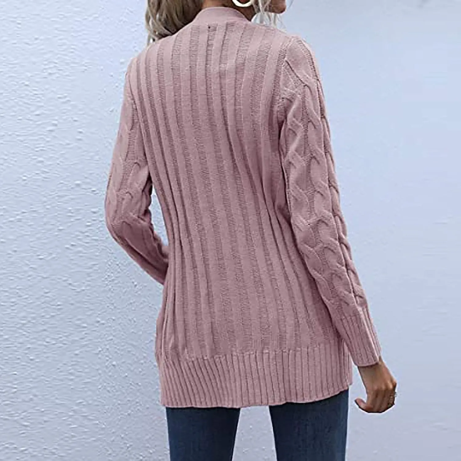 Women's Long Sleeve Cable Knit Cardigan Coats 2024 Fall Winter Fashion Button Down Chunky Soft Outwear with Pockets