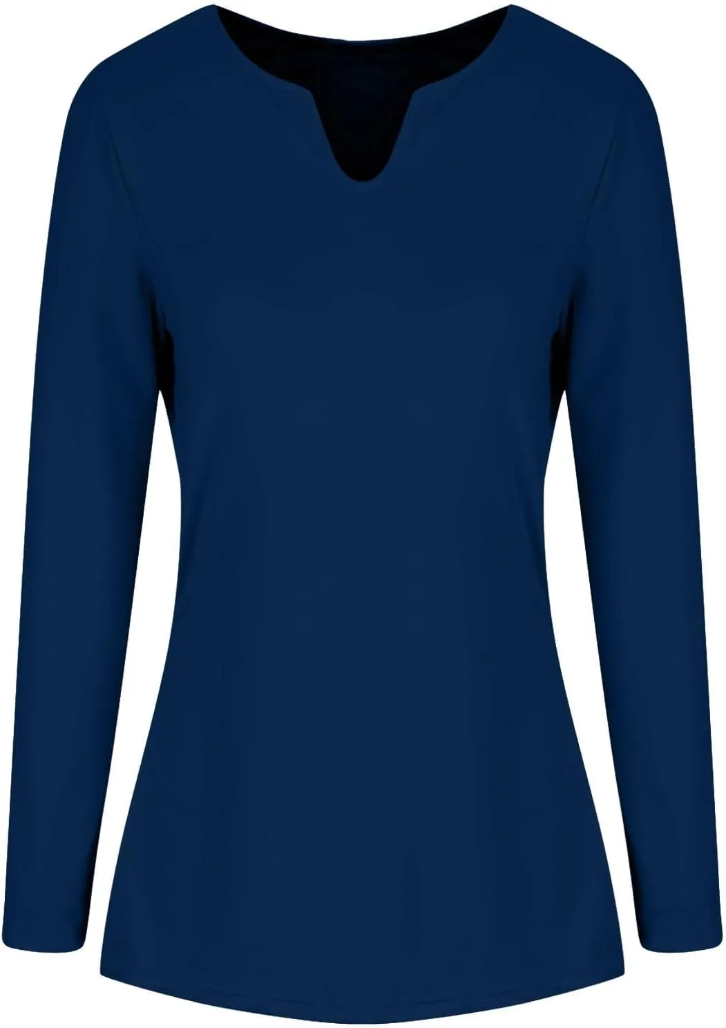 Womens Long Sleeve Shirts with Built in Bra Casual Basic Padded Scrubs Tops Plain Notch V Neck Undershirt Blouse