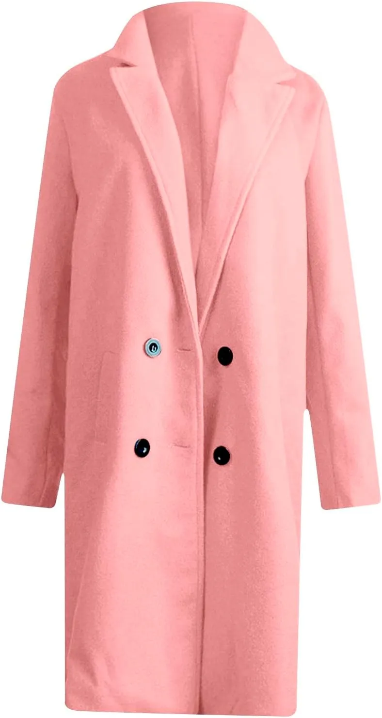 Womens Long Trench Coats Warm Wool Blend Pea Coat Dressy Coats Winter Coats Long Cardigan Jackets Peacoat Overcoats