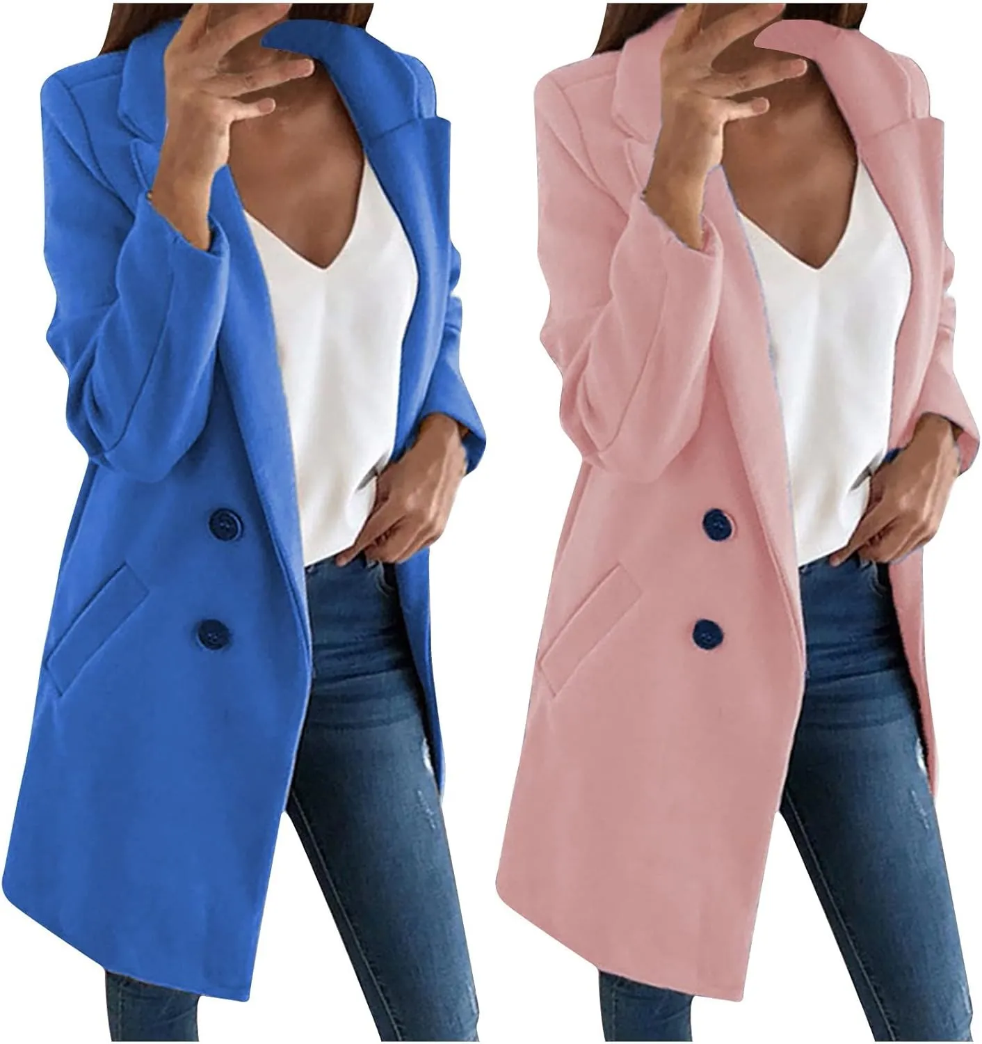Womens Long Trench Coats Warm Wool Blend Pea Coat Dressy Coats Winter Coats Long Cardigan Jackets Peacoat Overcoats
