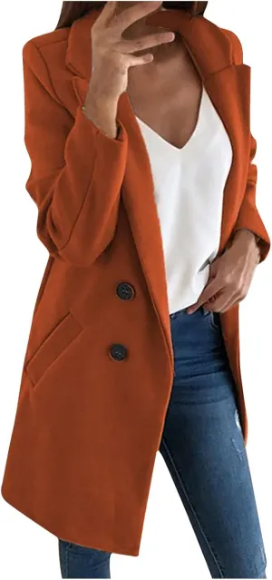 Womens Long Trench Coats Warm Wool Blend Pea Coat Dressy Coats Winter Coats Long Cardigan Jackets Peacoat Overcoats