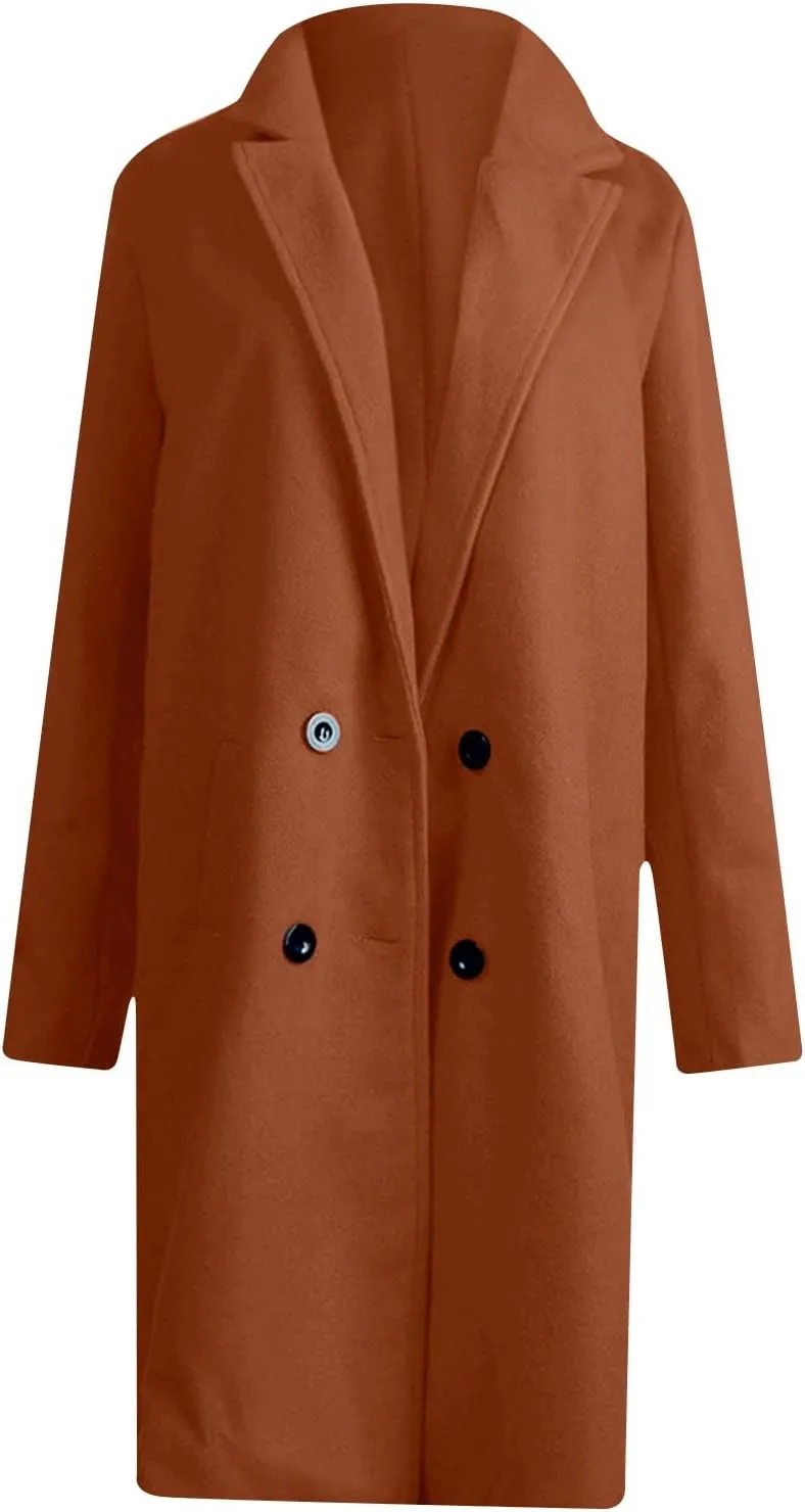 Womens Long Trench Coats Warm Wool Blend Pea Coat Dressy Coats Winter Coats Long Cardigan Jackets Peacoat Overcoats