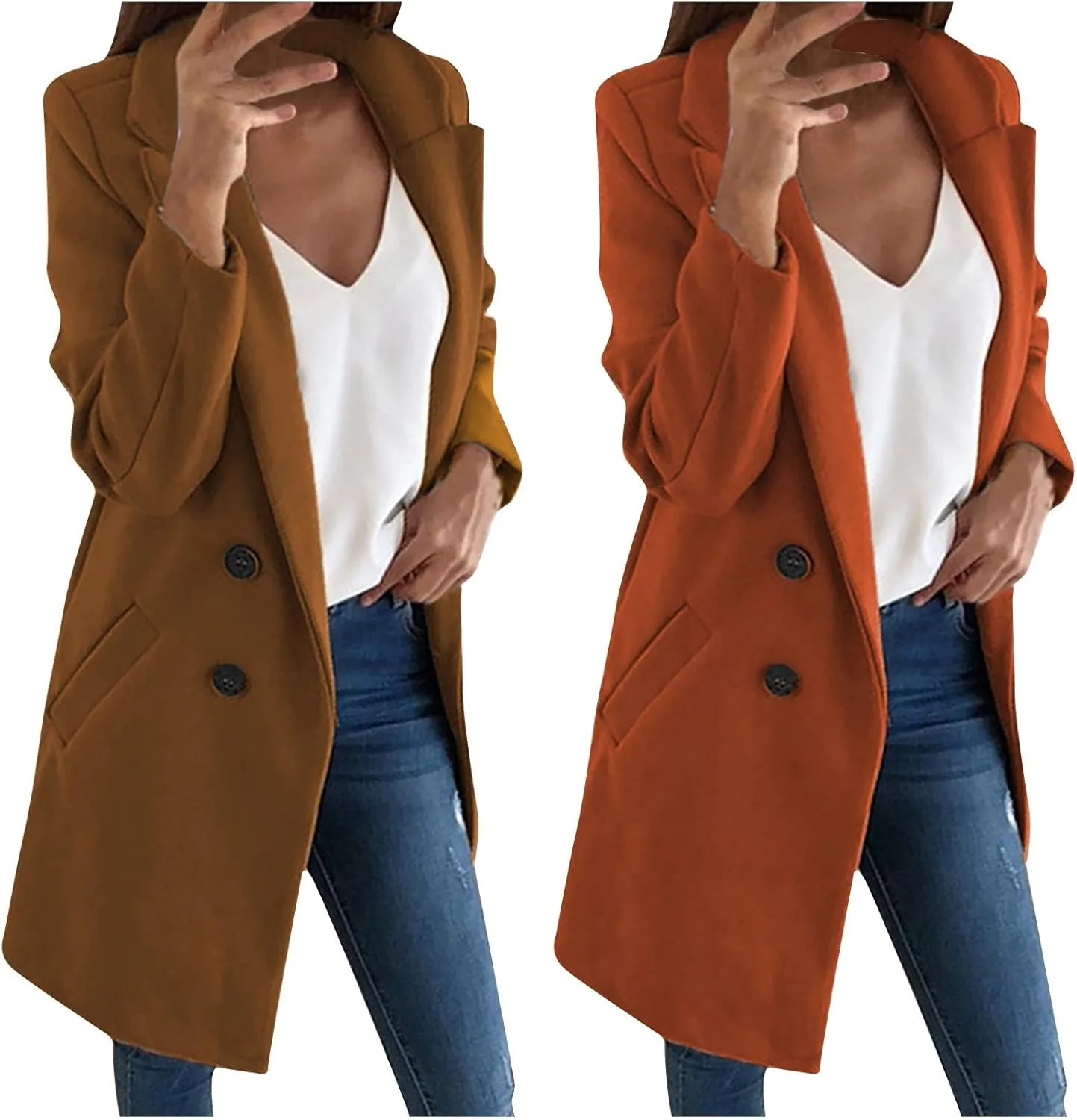 Womens Long Trench Coats Warm Wool Blend Pea Coat Dressy Coats Winter Coats Long Cardigan Jackets Peacoat Overcoats