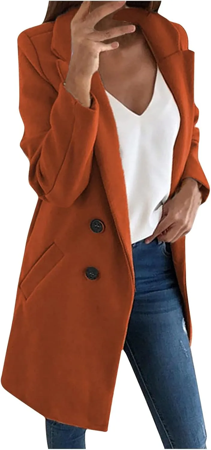 Womens Long Trench Coats Warm Wool Blend Pea Coat Dressy Coats Winter Coats Long Cardigan Jackets Peacoat Overcoats