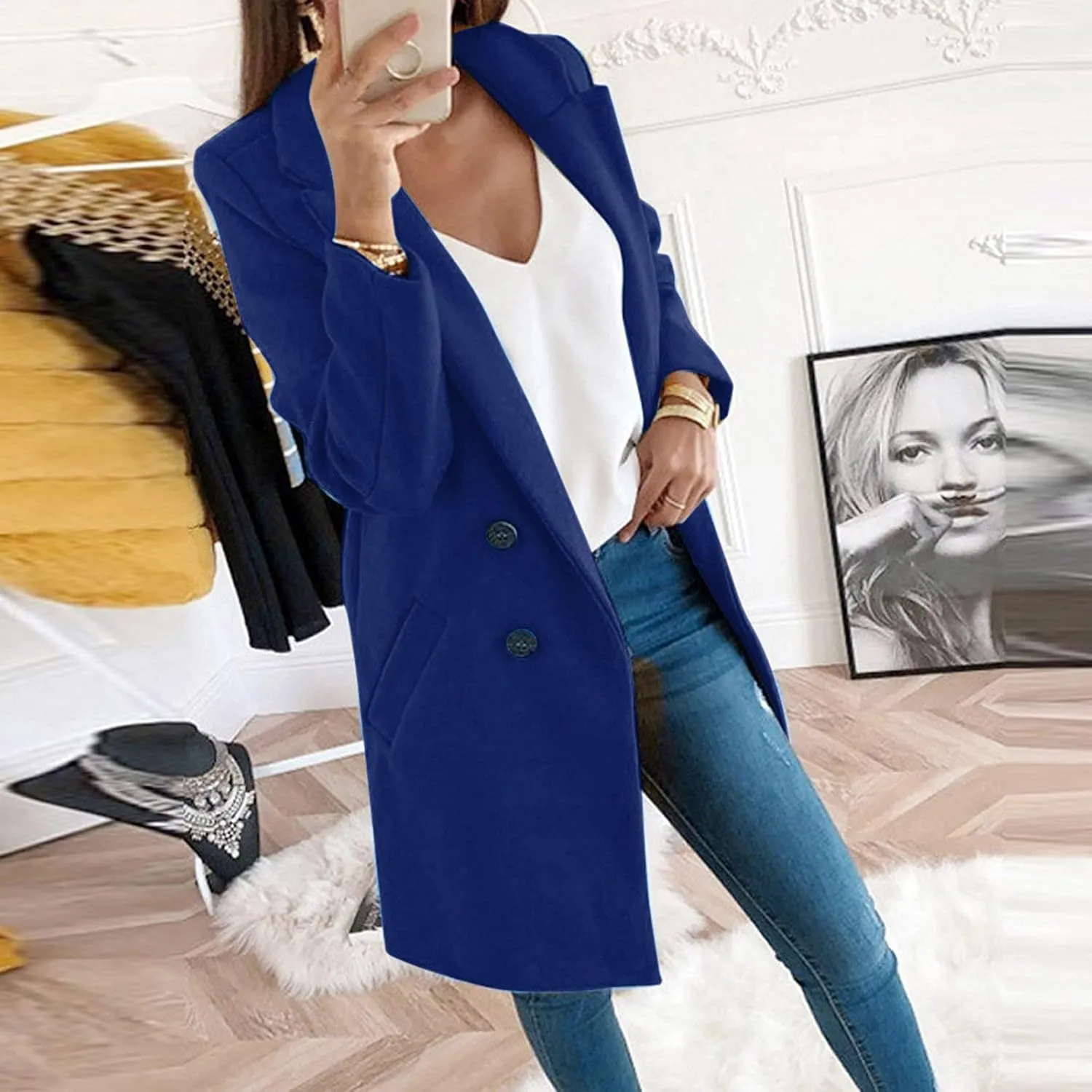 Womens Long Trench Coats Warm Wool Blend Pea Coat Dressy Coats Winter Coats Long Cardigan Jackets Peacoat Overcoats