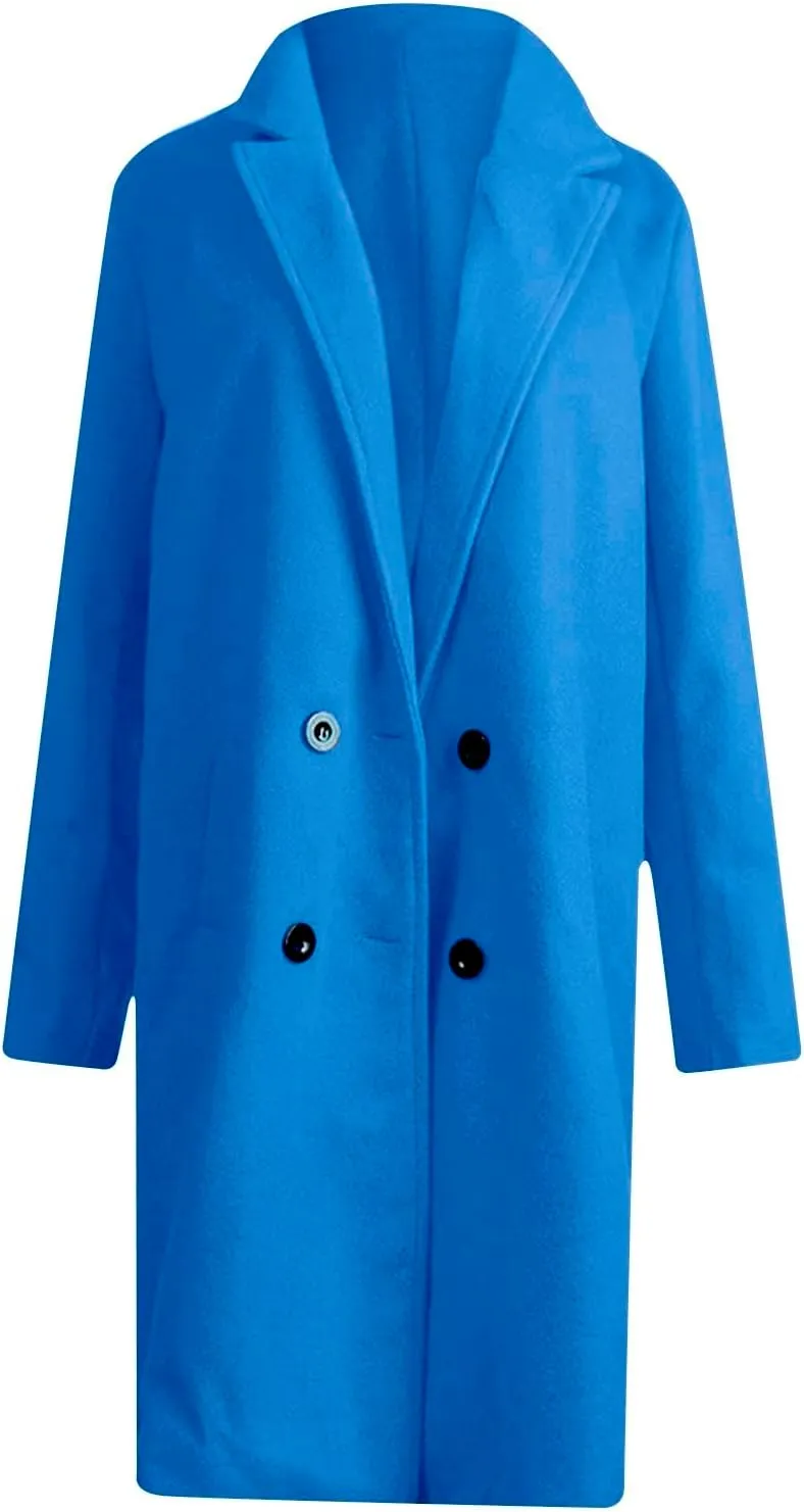 Womens Long Trench Coats Warm Wool Blend Pea Coat Dressy Coats Winter Coats Long Cardigan Jackets Peacoat Overcoats