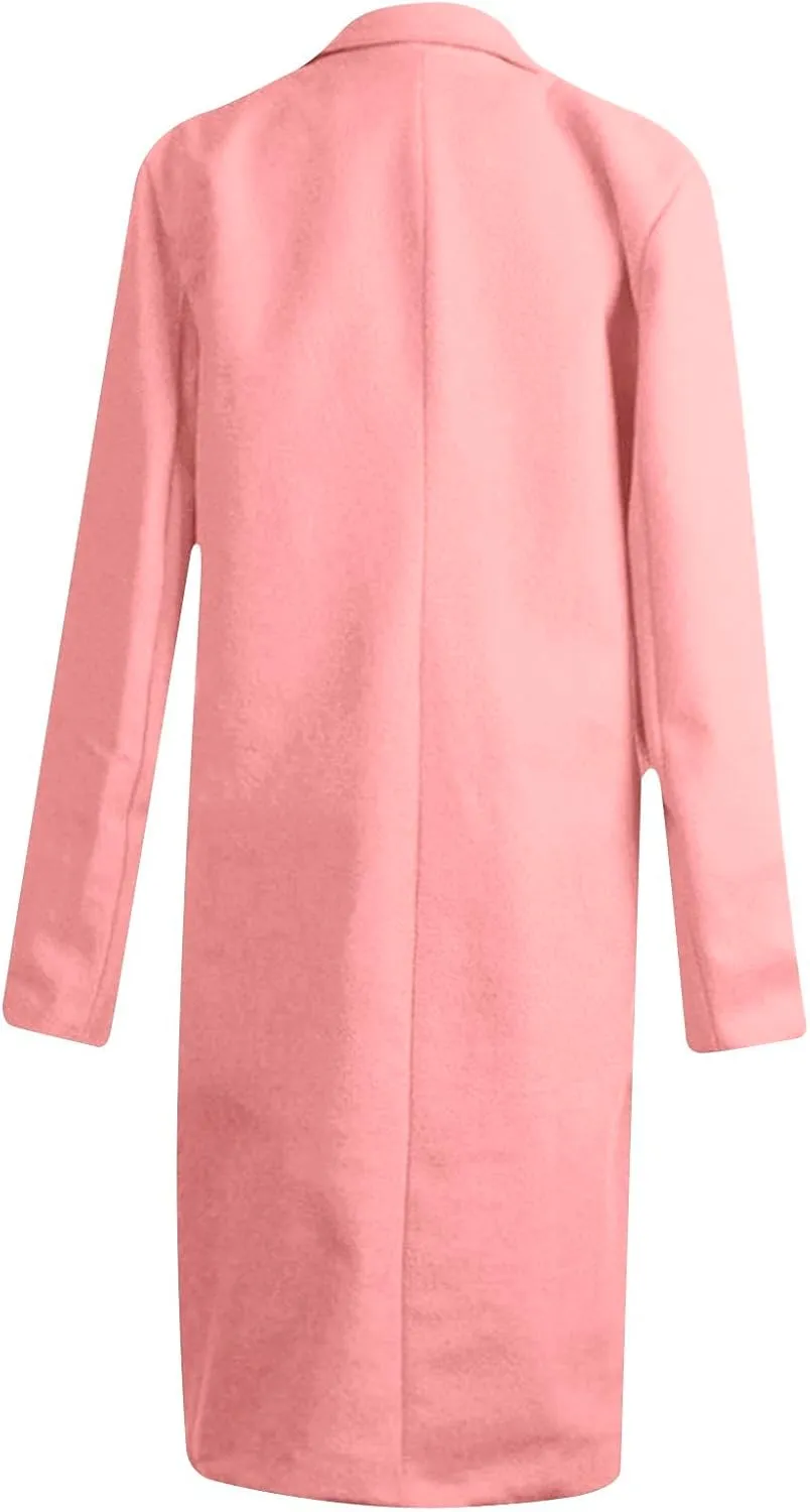 Womens Long Trench Coats Warm Wool Blend Pea Coat Dressy Coats Winter Coats Long Cardigan Jackets Peacoat Overcoats