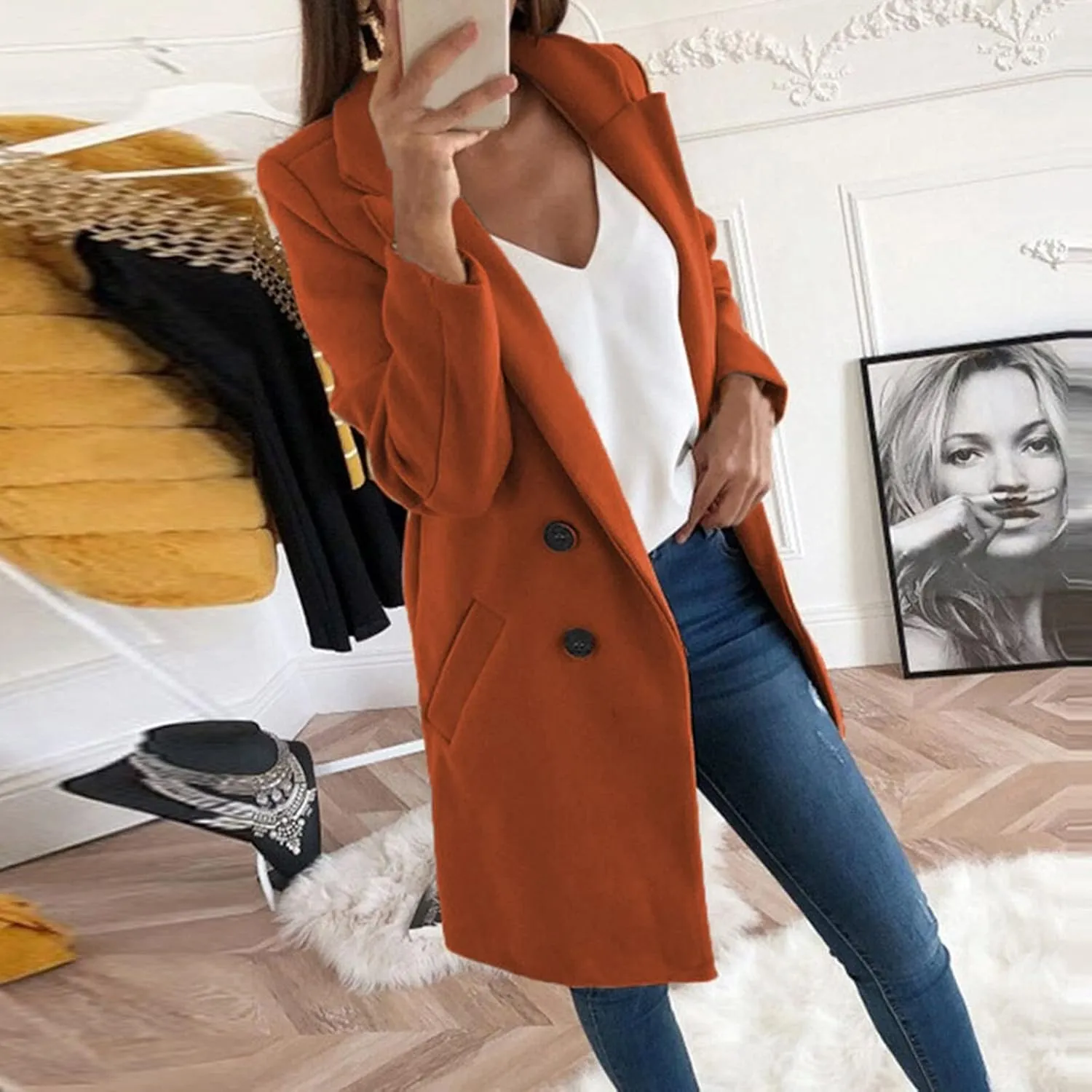 Womens Long Trench Coats Warm Wool Blend Pea Coat Dressy Coats Winter Coats Long Cardigan Jackets Peacoat Overcoats