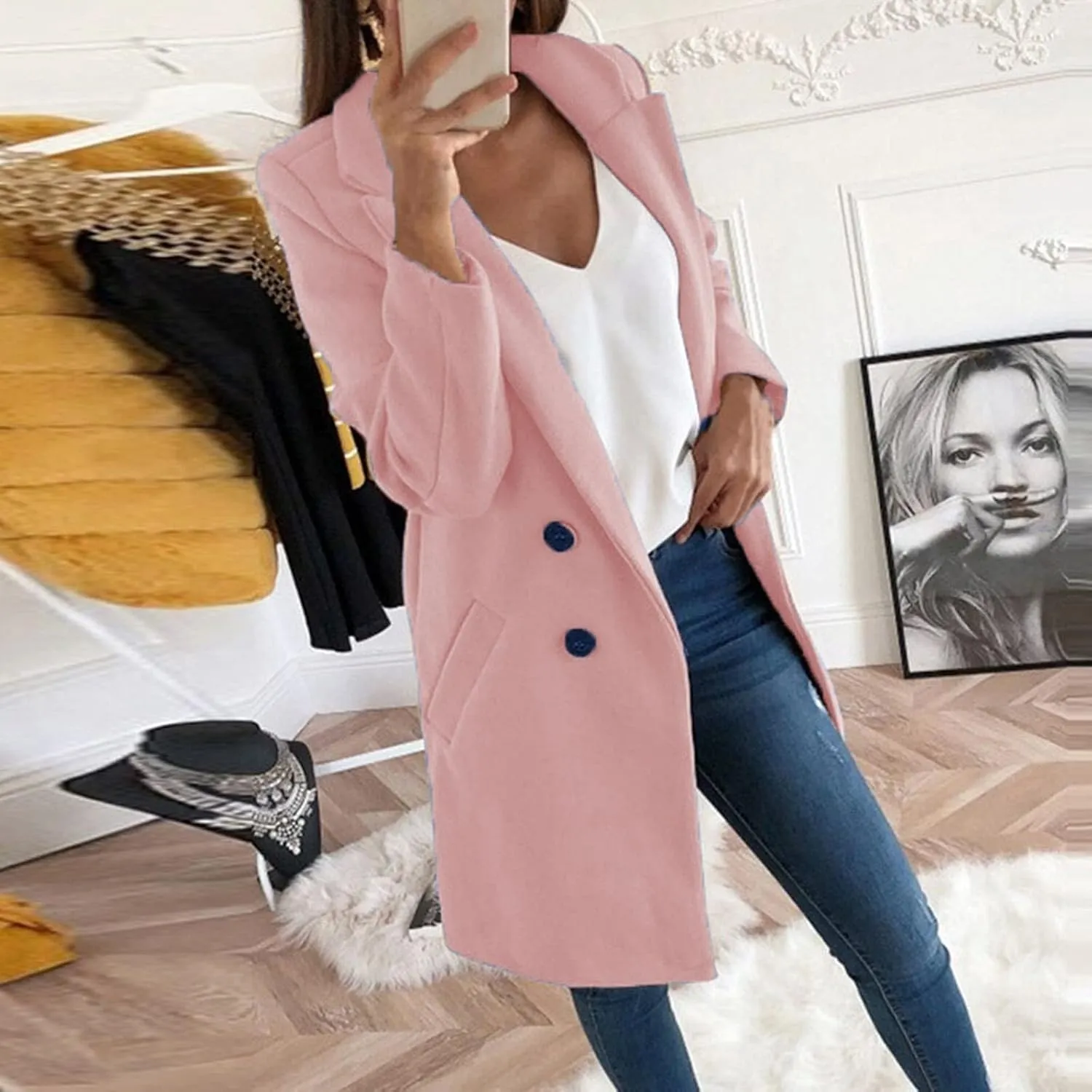 Womens Long Trench Coats Warm Wool Blend Pea Coat Dressy Coats Winter Coats Long Cardigan Jackets Peacoat Overcoats