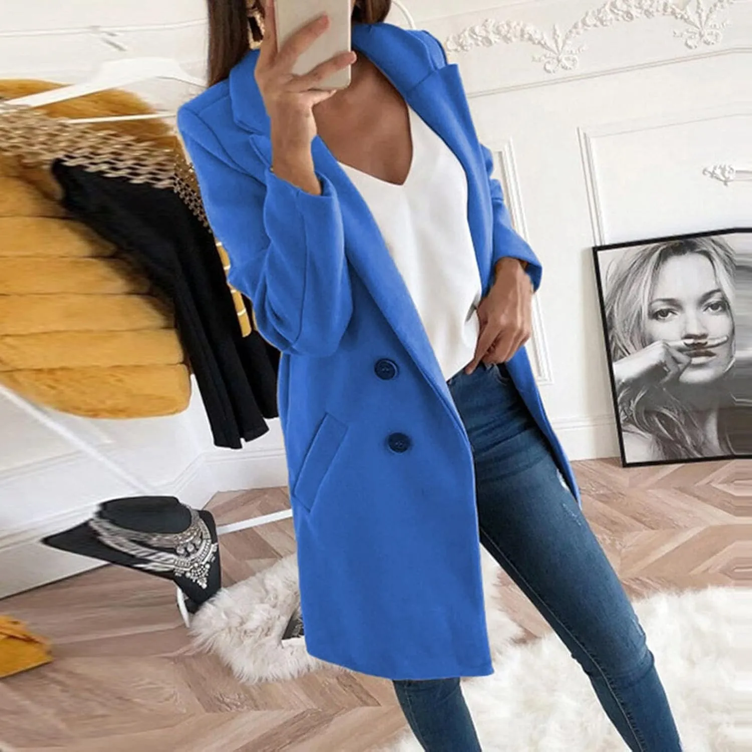 Womens Long Trench Coats Warm Wool Blend Pea Coat Dressy Coats Winter Coats Long Cardigan Jackets Peacoat Overcoats