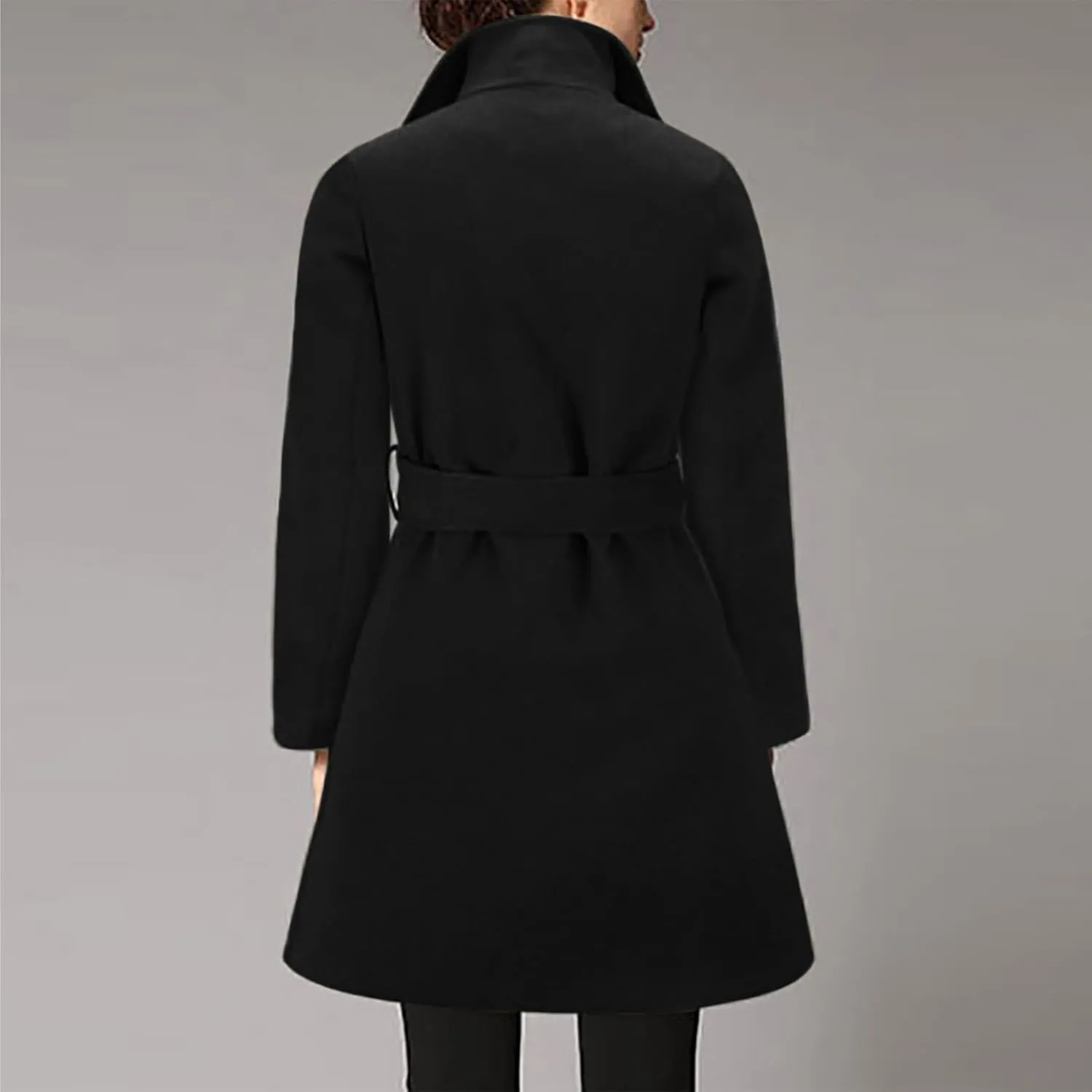 Womens Long Trench Coats Winter Wool Blend Coats Double Breasted Lapel Wool Blend Coats Overcoat Outerwear with Belt