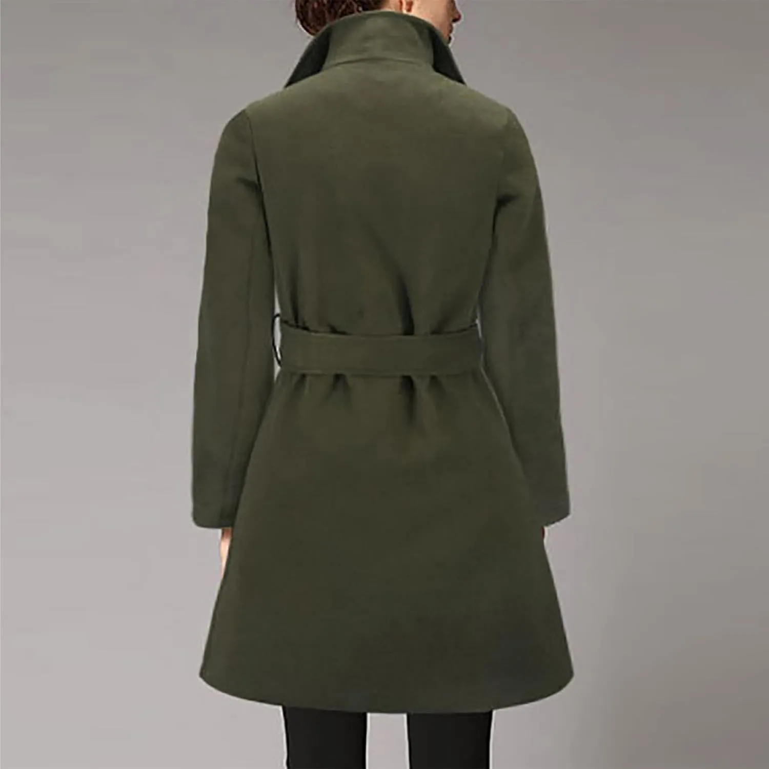 Womens Long Trench Coats Winter Wool Blend Coats Double Breasted Lapel Wool Blend Coats Overcoat Outerwear with Belt