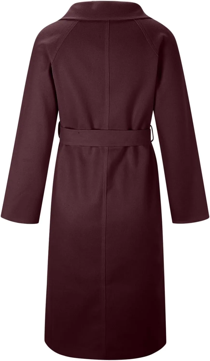 Womens Long Trench Coats Winter Wool Blend Coats Double Breasted Lapel Wool Blend Coats Overcoat Outerwear with Belt