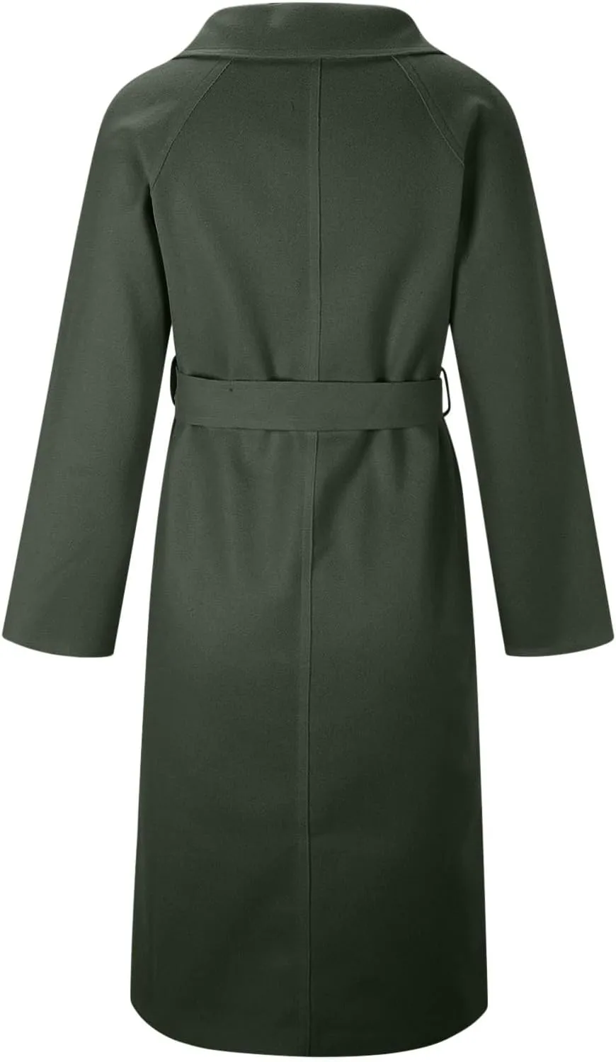 Womens Long Trench Coats Winter Wool Blend Coats Double Breasted Lapel Wool Blend Coats Overcoat Outerwear with Belt
