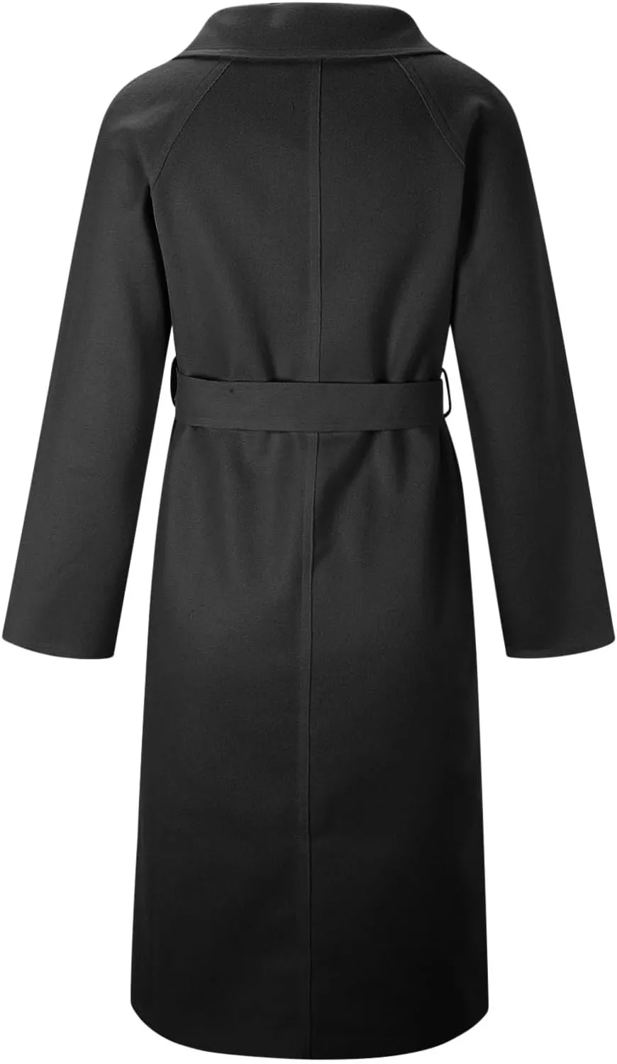 Womens Long Trench Coats Winter Wool Blend Coats Double Breasted Lapel Wool Blend Coats Overcoat Outerwear with Belt