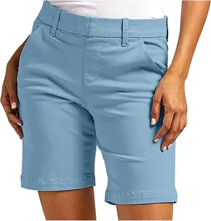 Women's Mid Rise Slim Fit Chino Bermuda Shorts Ultra Lux Comfort Walking Super Comfy Business Casual Pants