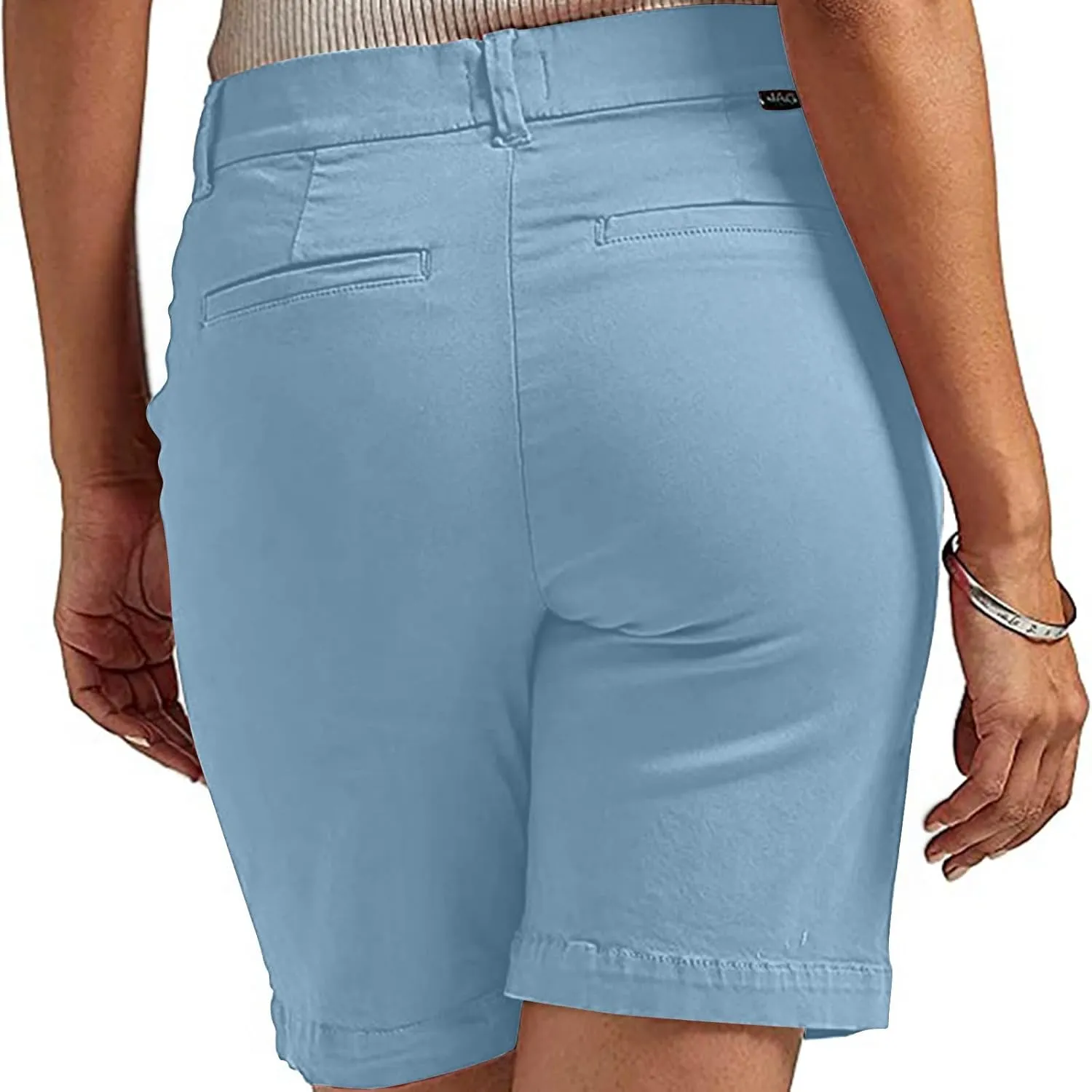 Women's Mid Rise Slim Fit Chino Bermuda Shorts Ultra Lux Comfort Walking Super Comfy Business Casual Pants