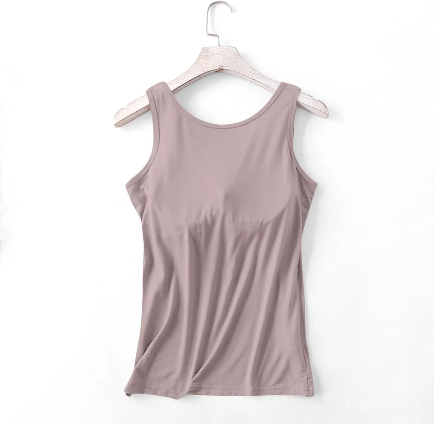 Womens Modal Built-in Bra Padded Camisole Yoga Tanks Tops Scoop Neck Sleeveless Gym Workout Shirts Basic Undershirts