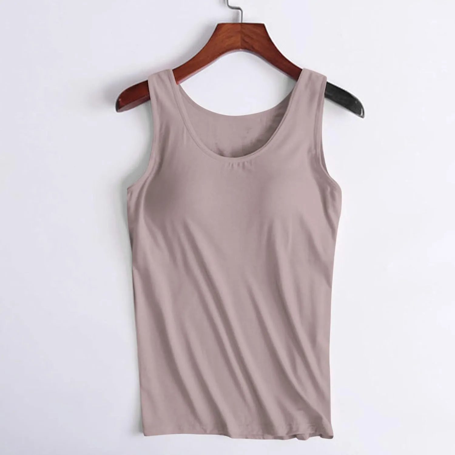 Womens Modal Built-in Bra Padded Camisole Yoga Tanks Tops Scoop Neck Sleeveless Gym Workout Shirts Basic Undershirts